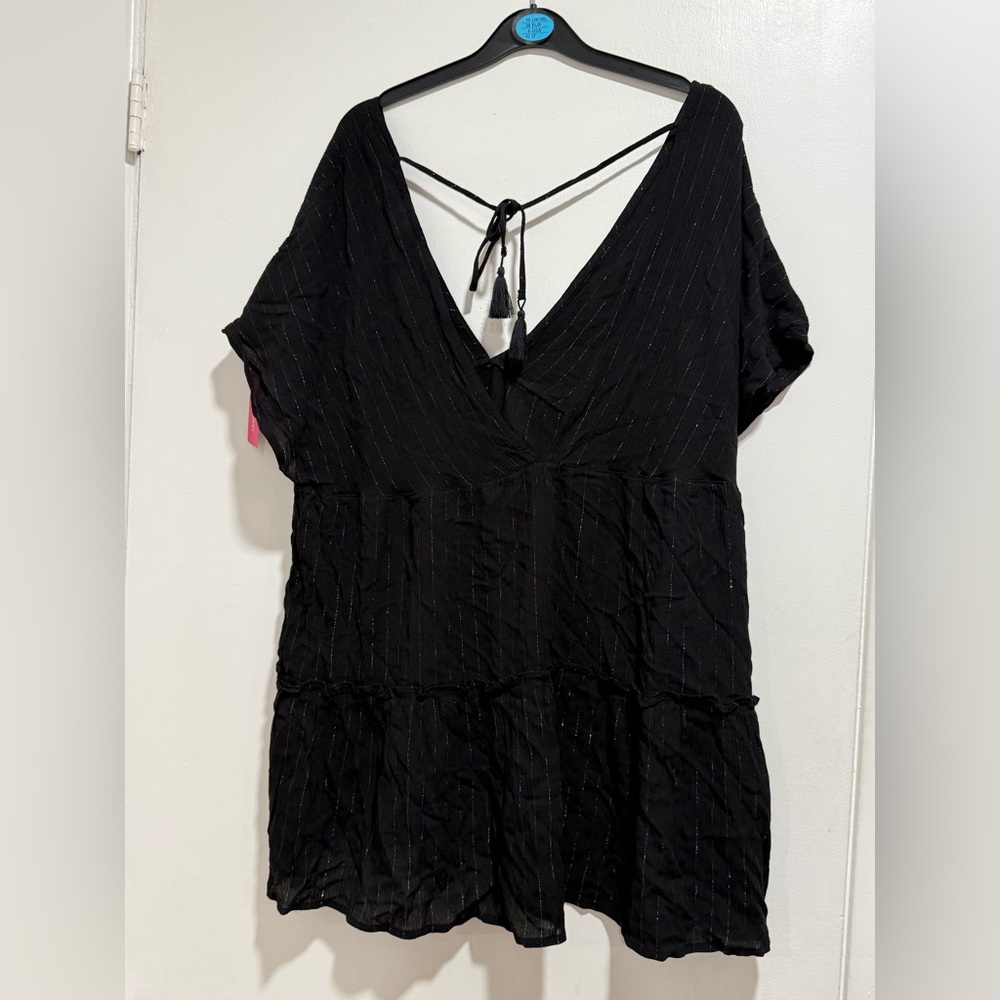 Black V-Neck Coverup with Tie Back